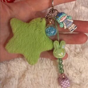 Handmade Green Star Plush Keychain with Beads